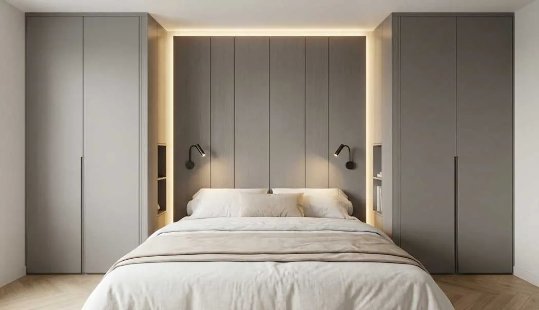 Tête de lit sur mesure avec chevets intégrés et éclairage LED